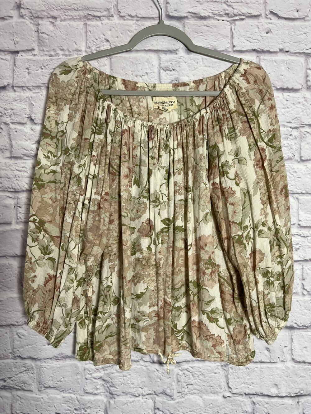 Denim & Supply Ralph Lauren Floral Peasant Blouse SIZE M Boho Balloon Sleeve